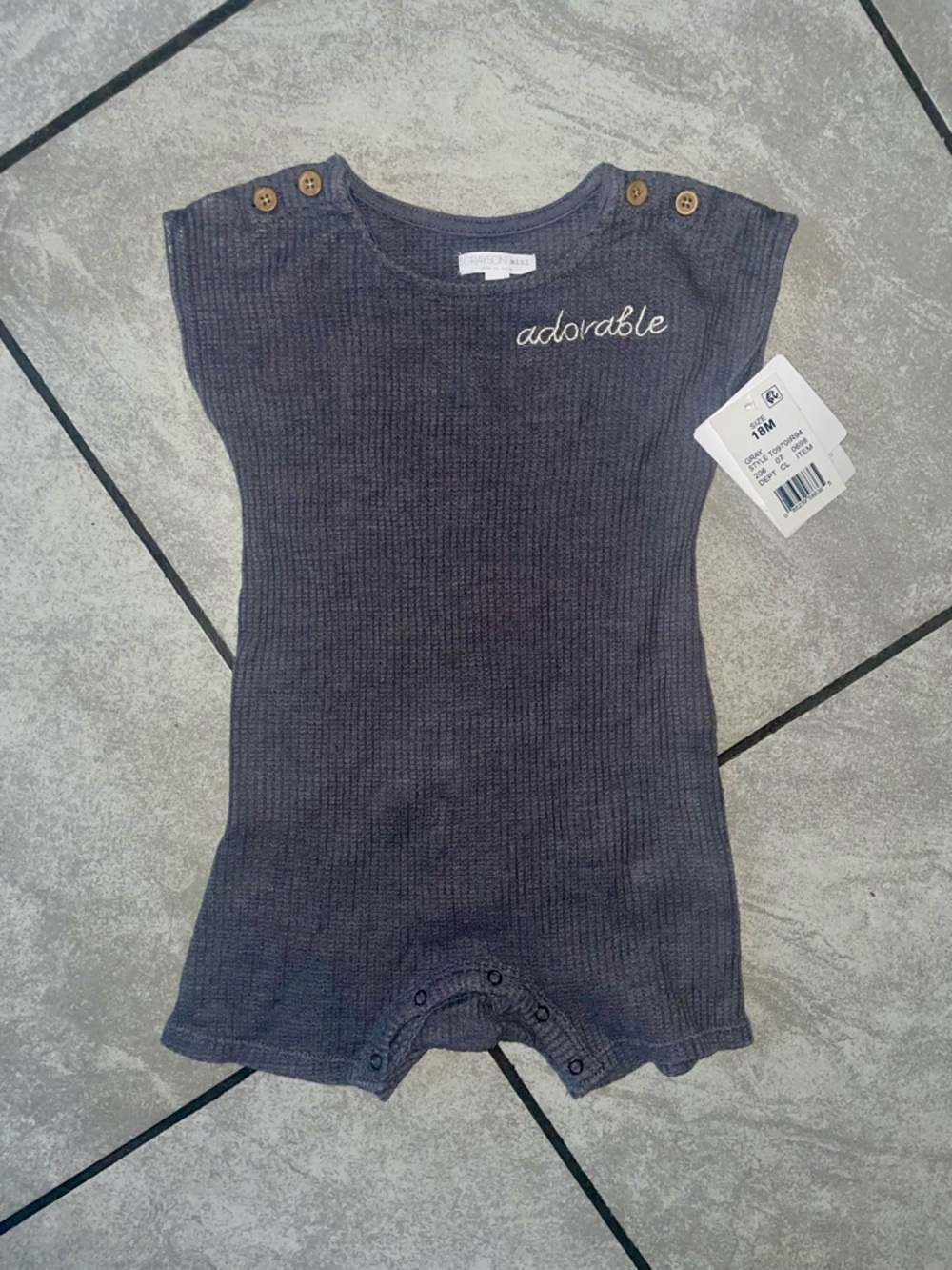 Embroidered 'adorable' Ribbed Baby Romper